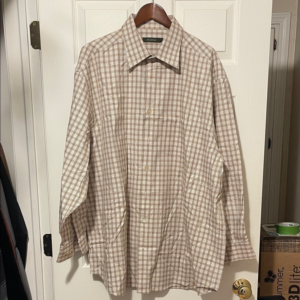 Ermenegildo Zegna Beige Checkered Button Down Shirt